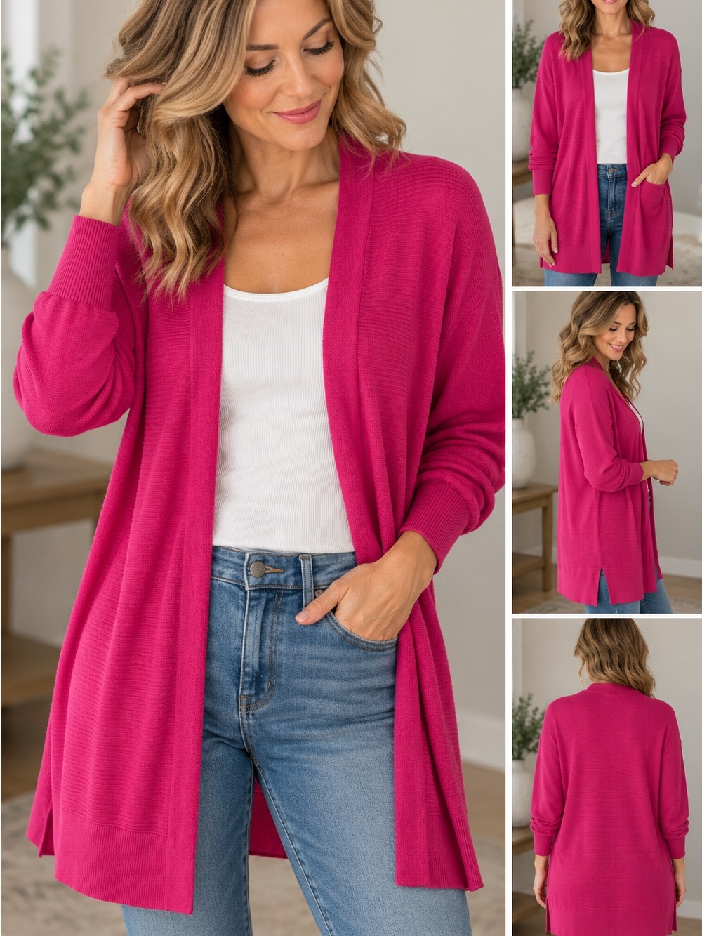 LOFT Open-Front Fuchsia Cardigan